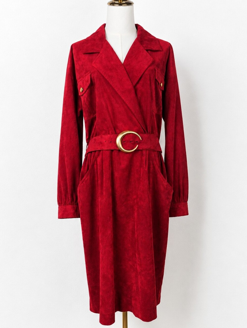 Vintage Lilli Ann Facile Ultrasuede Belted Midi Dress Made USA Union 80s 90s